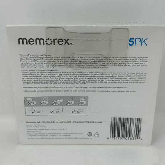 Memorex 5-Pack DVD+R DL Dual Layer Discs 8x 8.5GB 240min NEW I3 - Picture 2 of 2